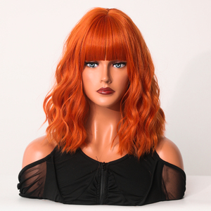 Perruque courte bouclée ondulée en gingembre et orange pour femme avec frange, longueur aux épaules, synthétique, colorée, pour Halloween, cosplay, <span class=keywords><strong>cheveux</strong></span> couleur cuivre - Product Image 6