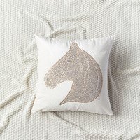 Meilleure vente Housse de coussin en cristal strass scintillant avec motif de cheval personnalisé Coussins pour la décoration de la maison Housse de coussin de luxe