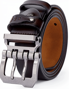 Cinturón de Cuero Genuino para Hombre, 38 mm de Ancho, Hebilla Doble de Cobre, Duradero, Casual, Diseño Sólido, para Jeans - Product Image 1