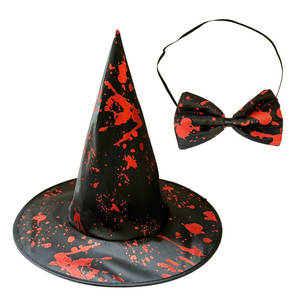 Festival de fantasmas Sombrero de bruja manchado de sangre Fiesta de niños adultos <span class=keywords><strong>Mago</strong></span> Bruja Sombrero de abuelita Sombrero de bruja manchado de sangre Pajarita Mariposa - Product Image 1