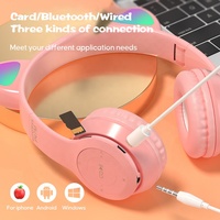 Headphone Nirkabel LED P47M Terlaris 2026 dengan Telinga Kucing Lucu, Mikrofon, Stereo Musik untuk Anak Perempuan, Headset BT untuk Ponsel