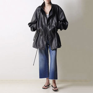 Veste en cuir à double boutonnage zippée décontractée en peau de mouton cirée vintage 5201 - Product Image 2