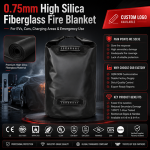 <span class=keywords><strong>Manta</strong></span> Ignífuga de Alta Resistencia para Control de Incendios en Vehículos Eléctricos, Fibra de Vidrio con Alto Contenido de Sílice, OEM - Product Image 1