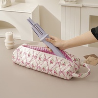 Tas Penyimpanan Pengering & Catok Rambut Lipat Baru Berkapasitas Besar Motif Bunga Bahan Poliester, Tas Travel Bergaya Rolling Case untuk Penata Rambut
