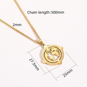 18K Vàng Thép Không Gỉ Vòng Cổ Với Cao Cấp Thời Trang Cutout Gương Bản Đồ Thế Giới Mặt Dây Chuyền Hợp Thời Trang Bướm Chuỗi Phụ Kiện - Product Image 4