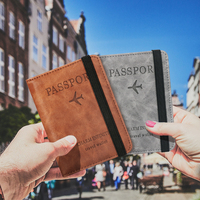 Porte-cartes de visite en cuir PU multifonctionnel, bande élastique, porte-passeport de voyage, porte-cartes de crédit, pince à billets