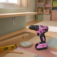 Perceuse sans fil rose et kit d'outils avec acier inoxydable 201 et mallette rigide pour l'assemblage et la réparation de meubles domestiques