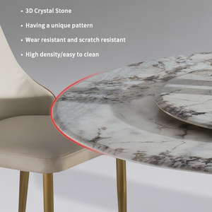 2025 muebles modernos de lujo Base de acero inoxidable cocina dos capas 3D piedra de cristal comedor Mesa Redonda juegos 6 sillas - Product Image 3
