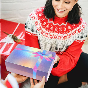 Grande boîte cadeau en papier avec couvercle, fermeture magnétique holographique personnalisée, boîte cadeau pour <span class=keywords><strong>baby</strong></span> shower, Saint-Valentin, Noël - Product Image 6