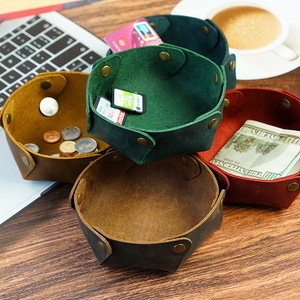 Genuine Leather Desktop <b>Catch</b>-<b>All</b> <b>Tray</b>, Foldable Key Jewelry Organizer, OEM/ODM Custom Factory, Multi-Use Storage Bowl - Product Image 1