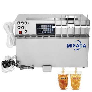 Machine de remplissage semi-automatique de bureau à 6 têtes pour liquides, pour sachets souples à bec verseur, eau, lait, soupe, bouillon - Product Image 6