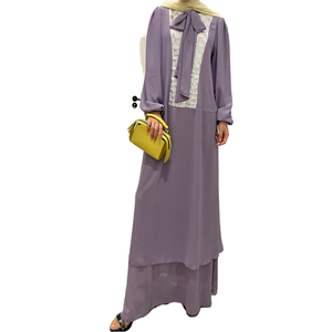 Abaya de Gasa Naffi de Doble Capa al por Mayor, Vestido Maxi Modesto con Lentejuelas en Cuadrícula, Ropa Musulmana Islámica Fluida, Antiestática y Transpirable - Product Image 1
