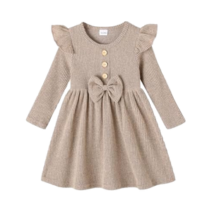 Abito in maglia girocollo a manica lunga in tinta unita per bambine e bambine Casual autunno inverno - Product Image 1