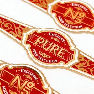 Custom Cigar Brand Logo Printing Gold Foil Cigar Bands Ring <b>Label</b> Stickers Customised Embossing Cigar Band <b>Labels</b> - Product Image 1