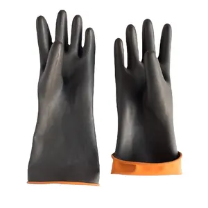 Sarung tangan lateks karet Industri tahan kimia tahan air banyak digunakan tugas berat oranye hitam logo kustom