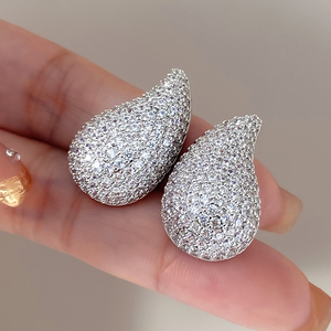 Boucles d'oreilles pendantes en laiton plaqué or, entièrement pavées de zircone cubique, grandes gouttes d'eau, bijoux fantaisie pour femme, vente en gros - Product Image 3