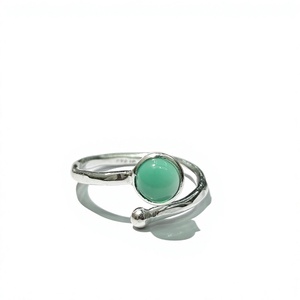 Bague en argent sterling 925 style bohème avec onyx vert, ajustable, en fil torsadé, pour cadeau - Product Image 1