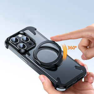 Couverture de téléphone sans cadre de pare-chocs d'angle en métal en aluminium créatif avec anneau rotatif étui de téléphone pour iPhone 15 Pro Max - Product Image 3
