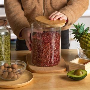 Assorted Airtight Glass <b>Jar</b> <b>Kitchen</b> Glass <b>Jar</b> Container With Bamboo Lid <b>for</b> <b>Storage</b> Custom Cylinder Sealed Air Tight - Product Image 4