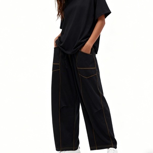 Pantalon ample à jambes larges pour femme, pantalon décontracté d'été avec cordon de serrage, pantalon de survêtement tendance - Product Image 3