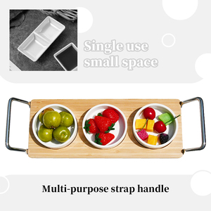 Bandeja de bambú para servir Bandeja para condimentos con 3 cuencos de cerámica y asas de acero inoxidable Pies para servir - Product Image 6