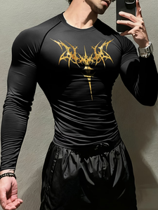 T-shirt de compression à manches longues pour homme imprimé gothique, confortable et respirant, adapté au <span class=keywords><strong>sport</strong></span>, à la course à pied, à la remise en forme et à l'entraînement - Product Image 2