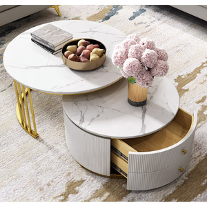 Table basse ronde moderne <span class=keywords><strong>Carlina</strong></span> en acier inoxydable avec étagère inférieure rangement et design contemporain pour le salon - Product Image 2
