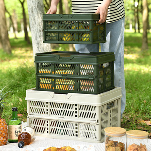 Outdoor Camping <b>Folding</b> <b>Storage</b> <b>Box</b> With Wooden Lid 20-35L PP Material Eco Friendly Food Container For Picnic And Outdoor Use - Product Image 4