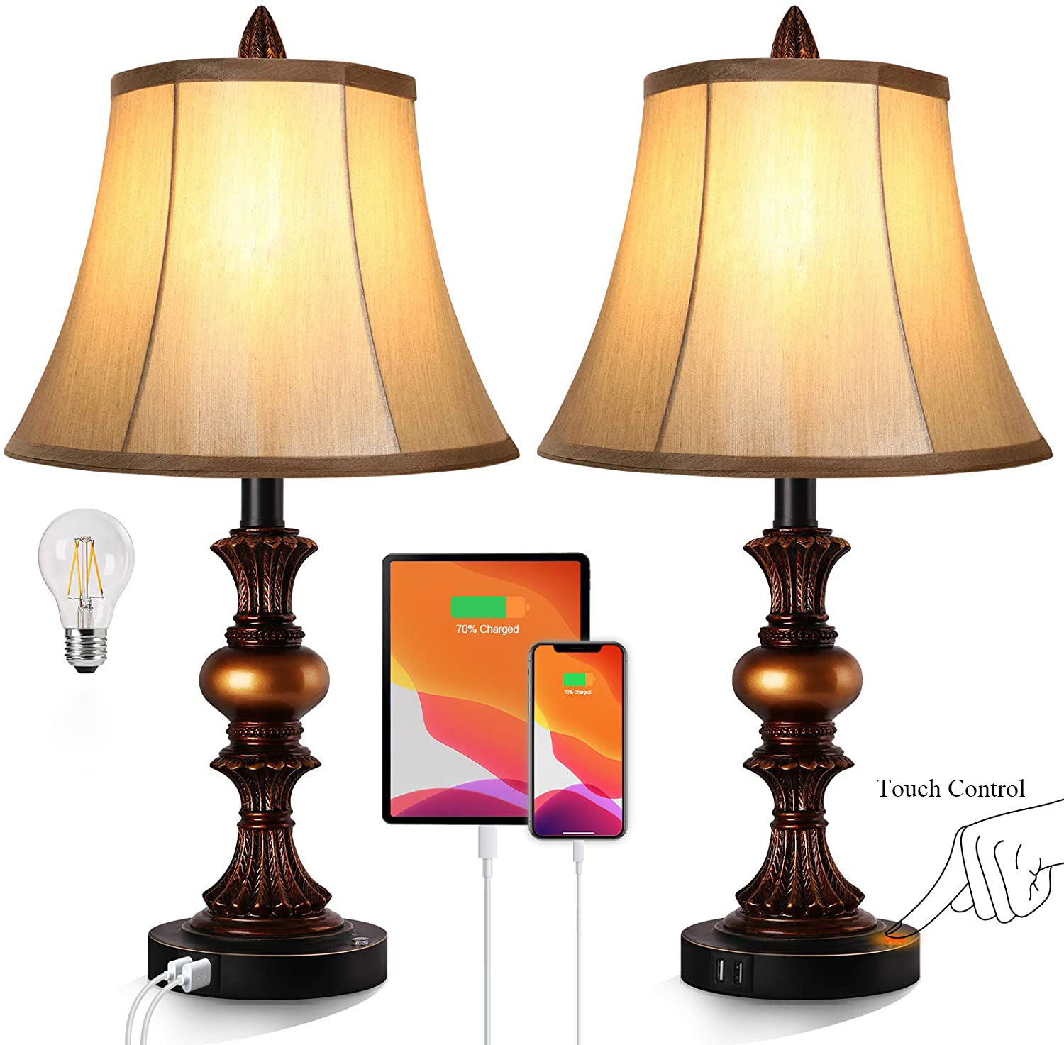 EEA 3-Way Dimmable Touch Control Bedside Table Lamps