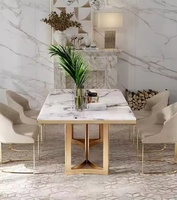 Meilleures ventes Ensemble de table à manger en acier inoxydable - Plateau en marbre et pierre frittée durable avec pieds en acier, Meubles de maison modernes