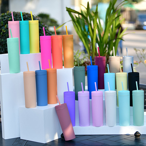 Gobelet mince de 16 oz en acrylique mat, gobelets fins de couleur pastel, double paroi en plastique, gobelet réutilisable, cadeaux DIY - Product Image 2