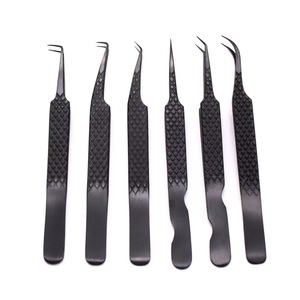 Pinzas para pestañas de volumen con punta de fibra, pinzas de acero inoxidable para injerto de pestañas postizas, pinzas con punta dentada chapadas en oro para sujetar pestañas - Product Image 6