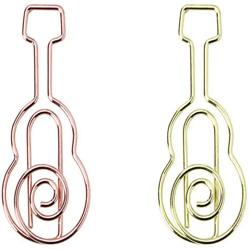Popular design gold and rose gold guitar paper clips metal musical notes metallic color paper clips bookmark clip