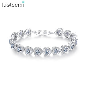 LUOTEEMI Bán Buôn <span class=keywords><strong>Ruby</strong></span> Màu Rhodium Mạ Thời Trang Sang Trọng Hình Trái Tim A AA Cubic Zirconia Phụ Nữ Jewelry Bridal Tennis Bracelet - Product Image 1