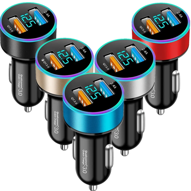 Factory Dual USB 30W Car Charger LCD Display QC3.0 Fast Charging USB Adapter Mobile Phone Car Chargers Cigarette Lighter