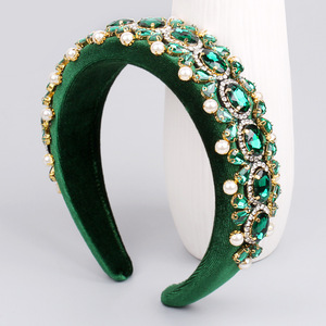 Hua Liyu Bandeaux pour femmes en éponge épaisse avec perles de cristal, style artistique rétro, blanc, rouge, vert, noir HH0236 - Product Image 3