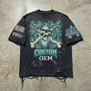 T-shirt pour homme en coton 100% imprimé numériquement, style vintage usé, surdimensionné, streetwear, personnalisable OEM - Product Image 1