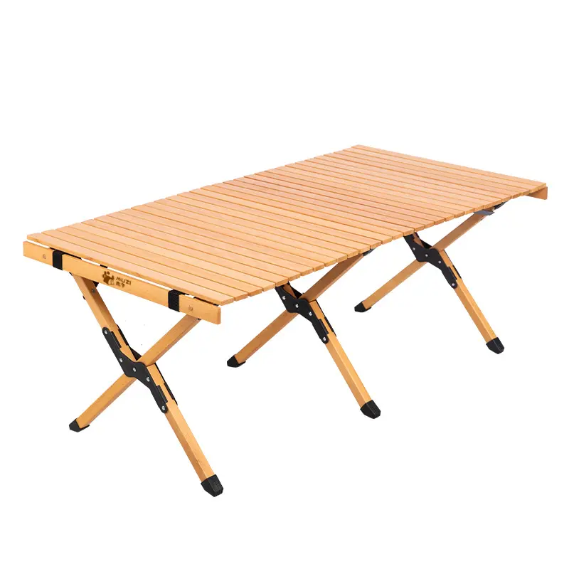 折りたたみ式キャンプテーブル木製ポータブルコンパクトタイプキャリングバッグロールアップピクニックテーブル4-6人