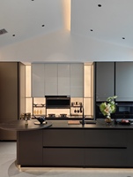 Lemari Dapur Modular Modern Mewah untuk Rumah Tangga, Wastafel Ramah Lingkungan, Tahan Air, Finishing Melamin Lacquer, Ukuran Dapat Disesuaikan