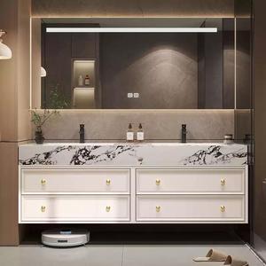 Modern <b>Bathroom</b> <b>Vanity</b> With Marble Top Ceramic Basin Led Mirror Drawers Floor Standing 60 In Dark Finish Contemporary Style - Product Image 6
