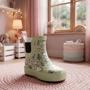 Bottes de pluie <span class=keywords><strong>Chelsea</strong></span> en caoutchouc pour tout-petits, collection quatre saisons, motif animaux de dessin animé nordique et ballons, couleur menthe, vente en gros - Product Image 1