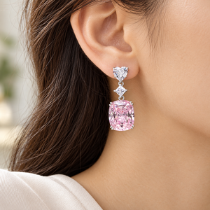 Orecchini pendenti a forma di cuore rosa per donna, gioielli geometrici alla moda Sweet Princess - Product Image 2
