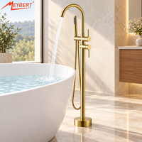 Robinet de baignoire sur pied en laiton, mitigeur triple poignée eau chaude/froide, finition bronze antique, design moderne, céramique, pour hôtel/villa