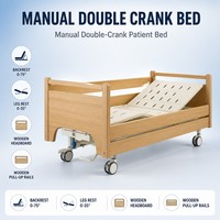 Lit d'hôpital manuel à double manivelle, commande centrale, roulettes, surface en acier laminé à froid 1,0 mm, dossier inclinable 0-75 degrés, jambes inclinables 0-35 degrés