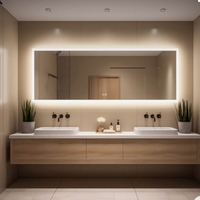 Coiffeuse de salle de bain design moderne avec double vasque Armoire à miroir LED intelligente Ensembles de vanité de salle de bain vanité de salle de bain avec rangement