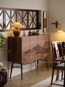 North American Black <b>Walnut</b> Solid Wood <b>Sideboard</b> Cabinet-Song's Aesthetic Landscape Design Full Solid Wood Living Room Wall Nort - Product Image 5