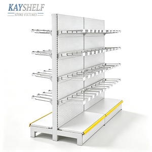 <span class=keywords><strong>Scaffali</strong></span> in Metallo Perforato Monofacciali, Espositore Autoportante Resistente per Supermercati e Negozi di Alimentari - Product Image 3