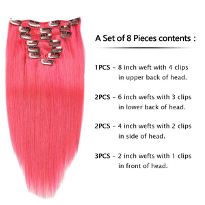 Extensiones de Cabello Humano Virgen 100% Sin Procesar de Alta Calidad con Clip, Doble Trama a Máquina, Longitud de 18 a 24 Pulgadas, Color Rosa - Product Image 3