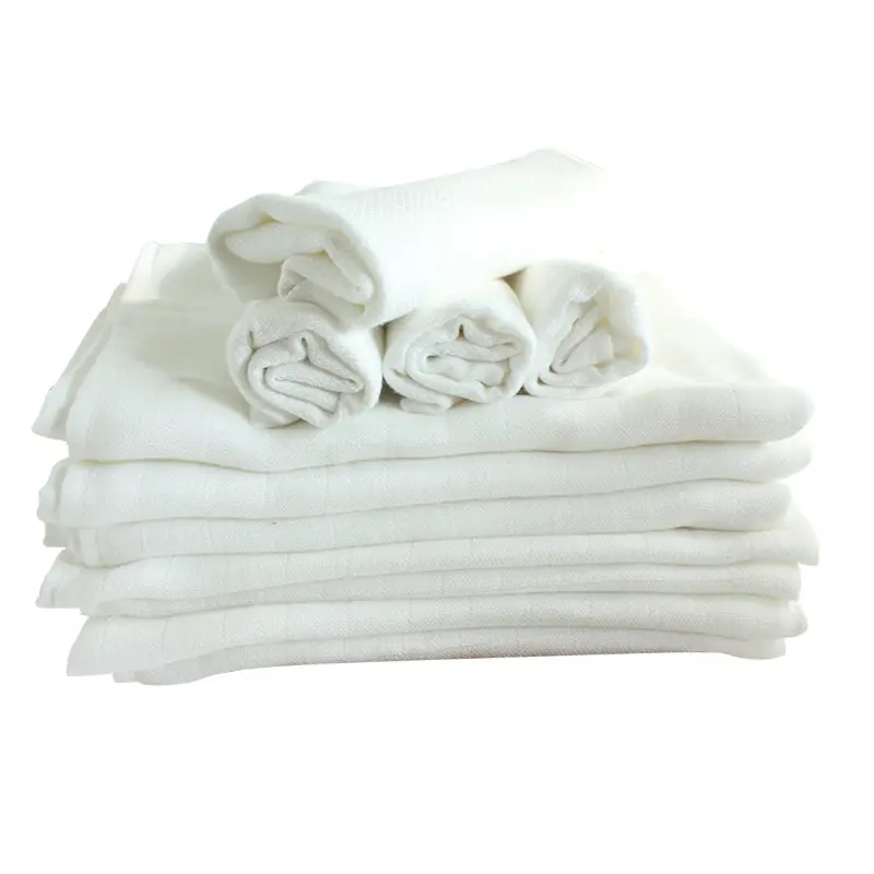 Washable white 70x70 cotton double gauze muslin squares for baby wraps/diapers
