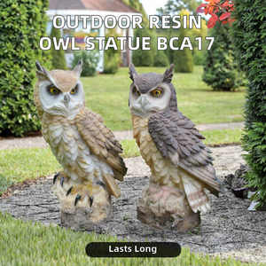 BCA17 야외 수지 올빼미 동상 3D 동물 입상 조각 홈 장식 선물 야외 사용을위한 예술 패턴 조류 방충제 - Product Image 3